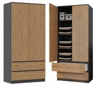 CDF Armadio Guardaroba Salvaspazio per Camera da letto Lungh.: 90 cm Design Moderno Per Ingresso Camera e Living Appendiabiti Armadio Multiuso Antracite/Rovere Artisan Pannello laminato 16 mm