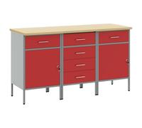 Armadio Atelier 3 Cassetti Rosso e Grigio 150x55x85 cm Legno Acciaio | Mobile industriale, attrezzi di stoccaggio, ripiani integrati, facile manutenzione, struttura in acciaio robusto
