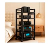 armadio audio hifi rack mobile 5-Tier Stereo Cabinet Audio Rack, Hi Fi Stereo Stand with Wheels, Modern Design AV Shelf for HiFi Components, Gaming, Meetings, Living Rooms(Nero)