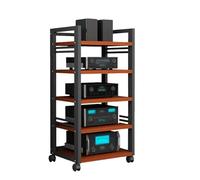 armadio audio hifi rack mobile 5-Tier Stereo Cabinet Audio Rack, Hi Fi Stereo Stand with Wheels, Modern Design AV Shelf for HiFi Components, Gaming, Meetings, Living Rooms(Brown)