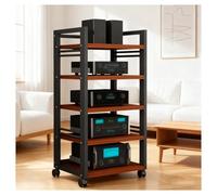 armadio audio hifi rack mobile Mensola Hi-Fi, Supporto for supporti AV, Mensola for audio e video, in legno e acciaio, Tavolo giradischi con ripiano regolabile for soggiorno, camera da letto(Brown)