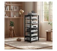 armadio audio hifi rack mobile Mobiletto audio HiFi a 7 ripiani, supporto for giradischi e amplificatore, robusto e mobile con ruote, salvaspazio, for soggiorno, camera da letto(Nero)