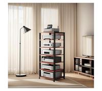 armadio audio hifi rack mobile Mobiletto audio HiFi a 7 ripiani, supporto for giradischi e amplificatore, robusto e mobile con ruote, salvaspazio, for soggiorno, camera da letto(Teak color)