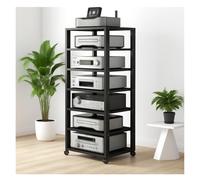 armadio audio hifi rack mobile Mobiletto Hi-Fi multifunzione a 7 ripiani con rotelle - Supporto audio/video regolabile, ripiani aperti for amplificatore, lettore DVD, console di gioco(Nero)