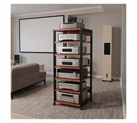 armadio audio hifi rack mobile Mobiletto Hi-Fi multifunzione a 7 ripiani con rotelle - Supporto audio/video regolabile, ripiani aperti for amplificatore, lettore DVD, console di gioco(Brown)