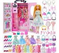 ARMADIO BAMBOLA PLAYSET 122 PEZZI CON BAMBOLE 11,5 POLLICI VESTITI ACCESSORI GIO
