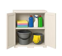 Armadio Basso da Esterno 2 Ante Lisce in Plastica 2 Scomparti Porta Detersivi