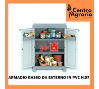 Armadio basso da per esterno giardino in pvc plastica resina 2 ante multiuso