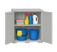 Armadio Basso Multiuso 2 Ante Lisce in Plastica con 2 Scomparti Porta Detersivi