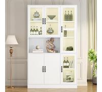 Armadio bianco 120 x 40 x 200 cm, libreria con ante per libri, grande credenza da cucina, vetrina con ripiani per soggiorno, libreria di lusso con luce a LED, camera da letto