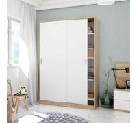 FORES HABITAT Armadio 2 Ante Scorrevoli in legno 120x50x200h cm colore Bianco / Rovere - MAX120F Linea LC
