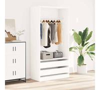 Armadio bianco in legno 100 x 50 x 200 cm con 2 cassetti e asta appendiabiti, contenitore compatto per camera da letto, corridoio e spogliatoio, design moderno con molto spazio