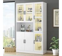 Armadio bianco vetrina libreria con ante mensole per libri, grande credenza da cucina, armadietto di lusso con luce a LED, vetrina con ripiani per soggiorno, camera da letto