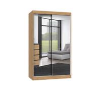Armadio Camera da Letto 120x200 cm con 2 Ante Scorrevoli Specchiate, Guardaroba Moderno con 5 Ripiani e Tubo Appendiabiti, Mobile per Camera e Corridoio, in Diversi Colori AT4 (Rovere)