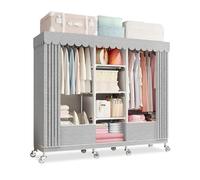 Armadio Camera da Letto con ripiani e asta appendiabiti Guardaroba con ruote e Copertura Antipolvere Armadietto Salvaspazio per vestiti, borse, giocattoli, scarpe Cabina Armadio Chiusa(160X45X170CM)