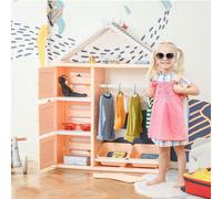 Armadio Cameretta, Mobile Portagiochi con Contenitori e Appendiabiti in PE Arancione, 128x34x155cm Description:E chi l'ha detto che riordinare la cameretta è noioso? Con questo mobile portagiochi ci v