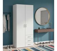 Armadio Con 2 Ante e 3 Cassetti Armadietto Multiuso Design Moderno Salvaspazio Vano Con Barra Appendiabiti E Ripiani Camera Da Letto Ingresso Lavanderia 77.6 x 49.5 x 175.4 Cm Bianco