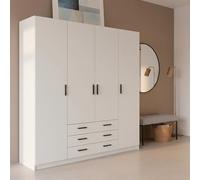 Armadio Con 4 Ante E 3 Cassetti Armadietto Multiuso Con Barra Appendiabiti E 8 Ripiani Di Cui 6 Regolabili Design Moderno Extra Capiente Camera da Letto Lavanderia Ingresso 195,5 x 49,6 x 200,4 Cm Bia