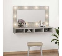 Armadio con specchio per bagno, grigio cemento, 90 x 31,5 x 62 cm, moderno armadio da bagno in legno e acrilico con illuminazione efficiente dal punto di vista energetico, salvaspazio ed elegante