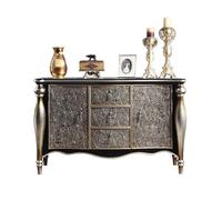 Armadio consolle europeo di lusso in metallo goffrato con pannelli in rilievo ornati, credenza da ingresso in legno massello con gambe curve, armadio da bar in stile villa