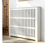 Armadio Copri Collettore Riscaldamento a Pavimento WPC Copritermosifone | Mobile Copri Valvola Bagno su Tre Lati Installazione Senza Fori Design con Intagli a Lamelle Verticali(100x80x20cm)