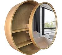 Armadio da Bagno A Parete, Armadio dei Medicinali Rotondo A Parete| Armadietto A Specchio Rotondo in Legno con Contenitore, 2 in 1 Armadietti A Specchio per Soggiorno Cucina Camera, Wood, 50cm