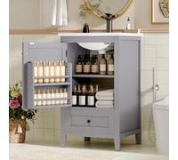 Armadio da bagno con lavabo, laccato, ripiano per porta, cassetto silenzioso con grande capacità, ripiano regolabile, lavabo in ceramica (grigio, 51 x 46 x 85 cm)
