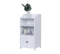 Relaxdays Armadio da Bagno, H x L x P: 86 x 40,5 x 36 cm, 3 Ripiani, 2 Porte, MDF, armadietto Snello, Bianco, Metallo, Fibra di Legno, 86 x 40.5 x 36 cm