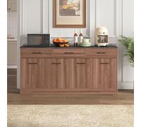 Armadio da cucina, 76,5 x 160 x 37 cm, credenza con 3 cassetti e ripiani regolabili, armadio da pranzo con piano di lavoro effetto cemento, credenza per soggiorno con spazio multistrato, noce