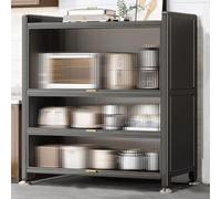 Armadio da cucina a 4 ripiani per microonde, scaffale regolabile con porta a ribalta, organizer da banco per spezie, pentole e padelle, scaffale da cucina da 120 cm