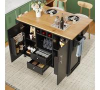 Armadio da cucina a buffet, da cucina, carrello da cucina e piano di lavoro pieghevole con porta asciugamani, portaspezie, porta vino e ripiani regolabili, 120 x 73 (45) x 92 cm (nero)