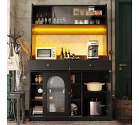 Armadio da cucina, alto vetrina, armadio a buffet con ripiani regolabili, armadio da pranzo con 2 cassetti, credenza con illuminazione a LED, colori chiari variabili (nero, 120 x 40 x 180 cm)