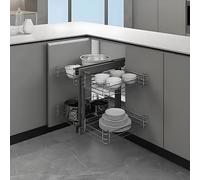 Armadio da cucina angolare estraibile con 4 ripiani a cestello, facile accesso per casa, cucina, bagno (800/900 mm) - Soluzione salvaspazio