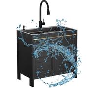Armadio da cucina con lavandino lavello commerciale per ristorazione indipendente con rubinetto in acciaio inossidabile estratto per lavanderia lavanderia con mobile per esterno Restau interno,