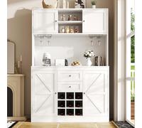 Armadio da cucina con ripiani regolabili e portabottiglie, armadio alto da cucina a buffet con 4 ante e 2 cassetti, credenza per cucina e soggiorno, armadio a buffet (bianco)