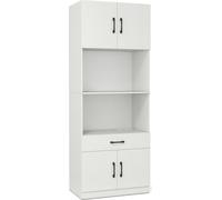 Armadio da cucina COSTWAY 168 cm, mobile buffet con 4 ante, cassetto, piano di lavoro, 2 ripiani, stazione di ricarica, 1 USB e 1 Type-C, dispensa, bianco