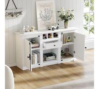 Armadio da cucina, credenza bianco, 130 x 35 x 70 cm, moderno comò con 2 ante dell'armadio, 1 cassetto, larghezza 130 cm, con 3 scaffali per vino, adatto per corridoi, soggiorno, ufficio, bianco