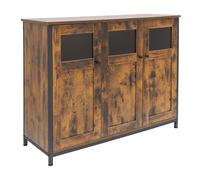 Relaxdays Armadio da Cucina Ante in Vetro, HLP: 75 x 100 x 35 cm, credenza Industriale, Marrone Scuro/Nero, Fibra di Legno, Acciaio