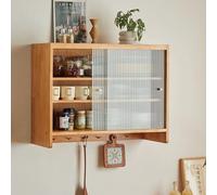 Armadio da cucina in legno con ante in vetro, ripiani regolabili a 3 livelli, porta scorrevole, design a parete, soluzione elegante per la casa.