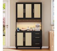 Armadio da cucina/mobile alto con illuminazione a LED, 100 x 40 x 183 cm, buffet da cucina con presa e porta USB, credenza con cassetti, grande armadio a buffet per cucina o sala da pranzo (3)