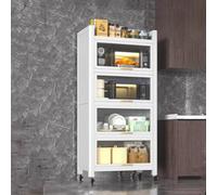 Armadio da cucina salvaspazio a 5 ripiani con ruote, larghezza 50 cm, chiuso, ripiano per microonde, bianco, per cucine moderne, ideale per piccoli spazi