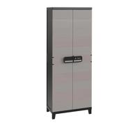 Armadio da esterno alto 3 ripiani e portascope in plastica 66x40xH172 cm Tortora
