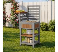 Armadio da giardino in legno per esterni, resistente alle intemperie, con grande superficie di lavoro in acciaio inox e doppio ripiano, griglia con spazio aggiuntivo, armadio da cucina resistente alle