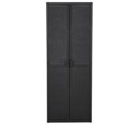 Armadio da Giardino Nero Rattan PP 65x45x172 cm con Porta Scopa e 4 Ripiani | 100% PP resistente, facile da pulire, aspetto rattan, uso versatile, per patio e terrazzo