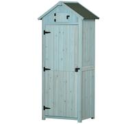 Armadio da giardino Outsunny, ripostiglio esterno per attrezzi e bevande, 3 ripiani, 2 ante, tetto a falda, contenitore esterno per terrazza 77x54x179 cm Grigio