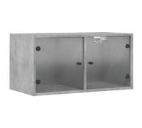 Armadio da parete in legno di ingegneria porte vetrate grigio cemento | Mobile da parete versatile, scomparti spaziosi, viti e tasselli non inclusi, istruzioni da seguire, per libri e