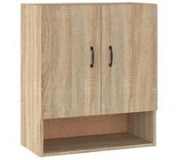 Armadio da parete in legno d'ingegneria Dub Sonoma 60 x 31 x 70 cm con 2 | Armadio sospeso 2 ante ripiano aperto finitura sonoma montaggio a parete portaoggetti compatto per soggiorno o bagno