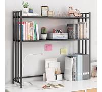 Armadio da scrivania in metallo, libreria da scrivania a 2 livelli e organizer per computer, espositore regolabile per casa, ufficio e dormitorio, soluzione di archiviazione