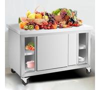Armadio da tavolo in acciaio inox con ante scorrevoli, Piano di Lavoro da Cucina Commerciale in Acciaio Inox con ruote, per Cucina, Ristorante, Officina e Garage(100*60*80cm/39.4*23.6*31.5in)