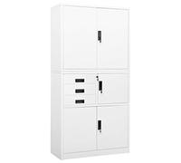 Armadio da ufficio, bianco, 90 x 40 x 180 cm, in acciaio, con 3 ripiani regolabili, armadietto, 3 cassetti, per ufficio, cucina, dispensa